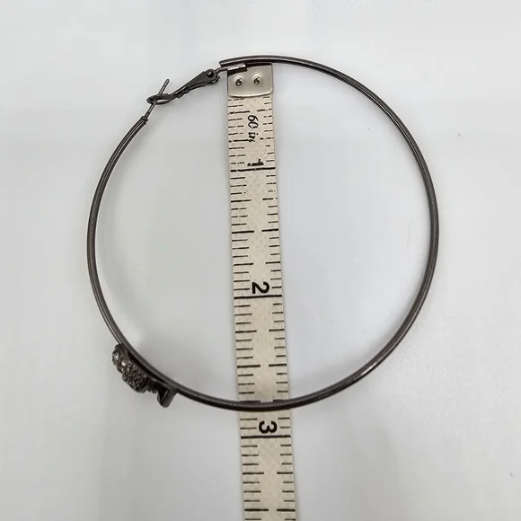 Rhinestone Skull Hoop Earrings - Picture 3 of 3